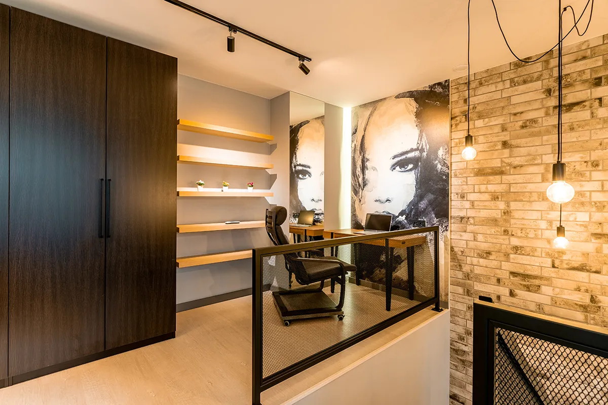 Biuro w domu, nowoczesne, fototapeta - Kreatywna fotografia wnętrz Łódź