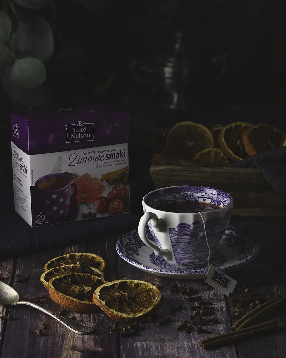 Herbata Lord Nelson zimowe smaki podana w filiżance - zdjęcia dla dystrybutorów produktów spożywczych łódź