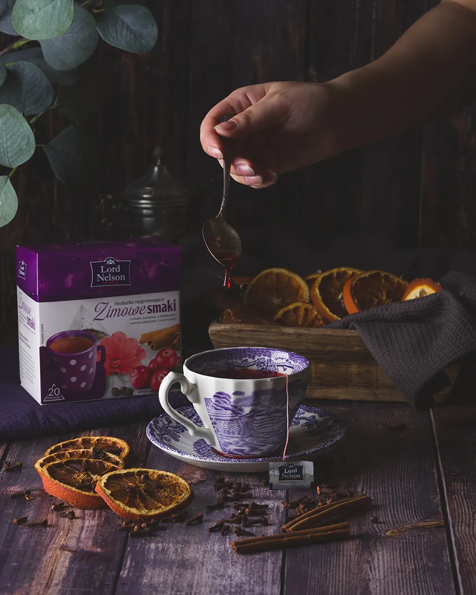 Herbata Lord Nelson zimowe smaki podana w filiżance - zdjęcia pod Instagram i Facebook Łódź Polska